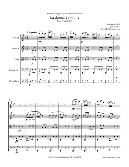 La Donna E Mobile String Quintet Sheet Music