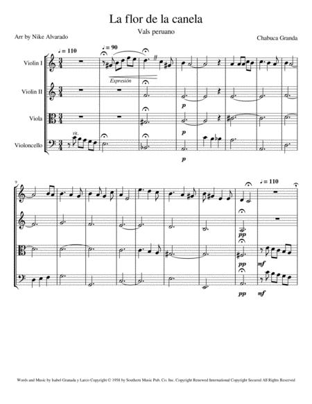 La Flor De La Canela Para Cuarteto De Cuerdas Sheet Music