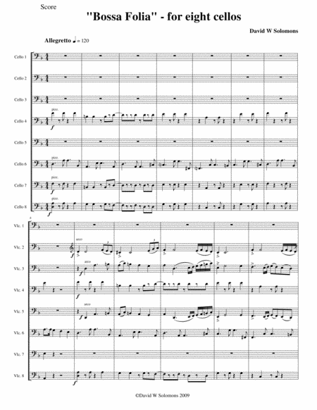 Free Sheet Music La Folia Bossa Nova For 8 Cellos