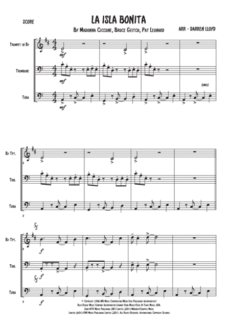 La Isla Bonita Brass Trio Sheet Music