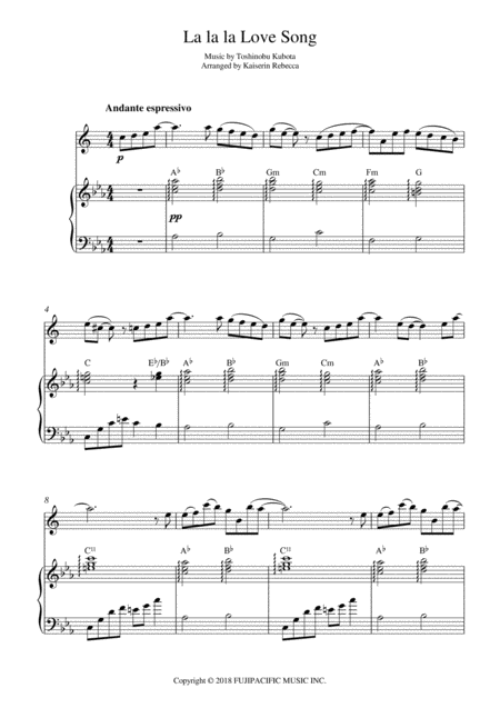 La La La Love Song Alto Saxophone Solo And Piano Accompaniment Sheet Music