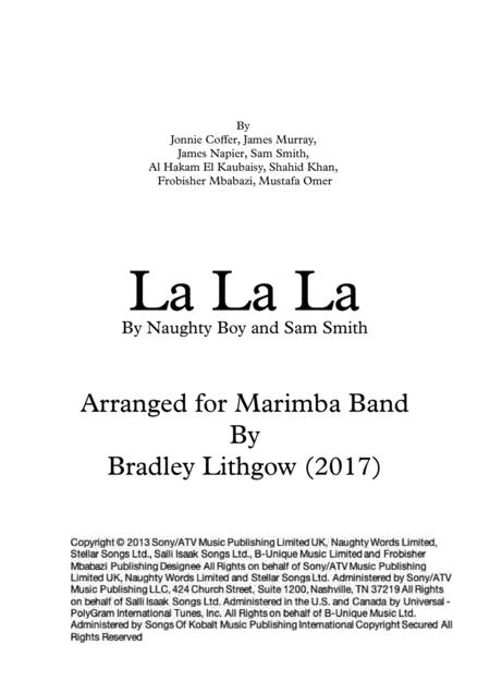 Free Sheet Music La La La Sam Smith And Naughty Boy For Marimba Band