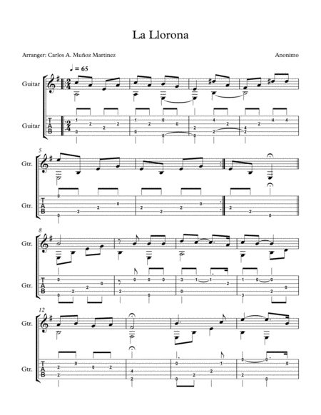 La Llorona Coco Fingerstyle Guitar Sheet Music