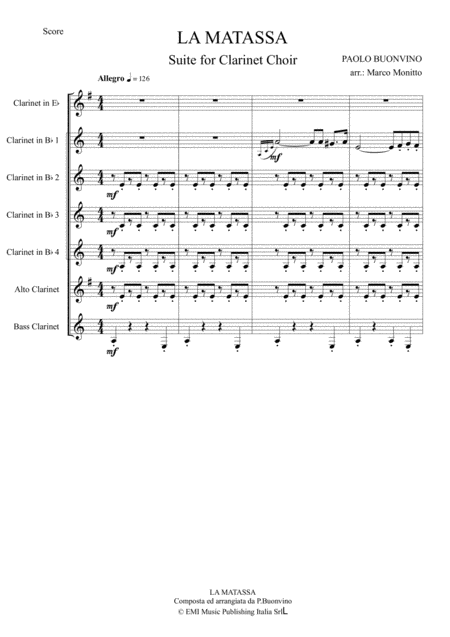 Free Sheet Music La Matassa Suite For Clarinet Choir