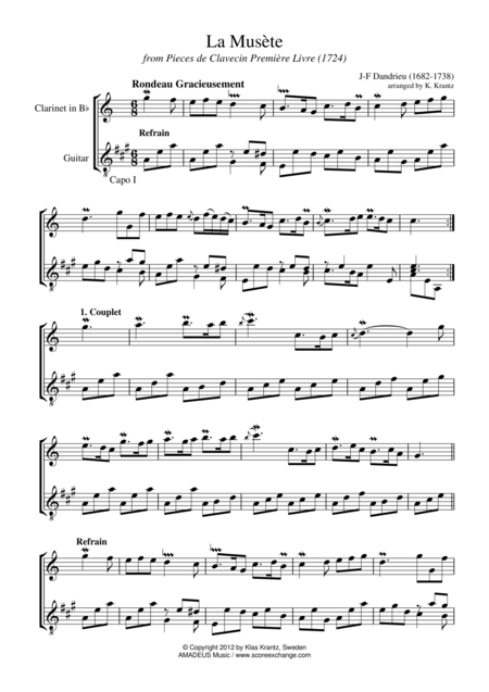 Free Sheet Music La Musete For Clarinet In Bb And Guitar