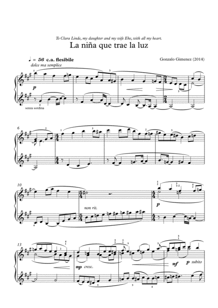 Free Sheet Music La Nia Que Trae La Luz Solo Piano