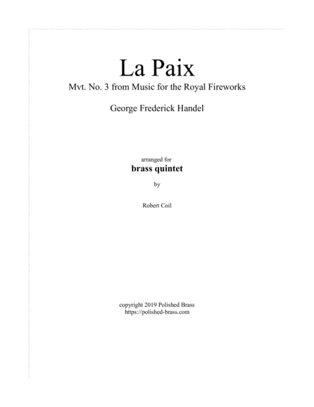 La Paix Mvt 3 From The Royal Fireworks Sheet Music