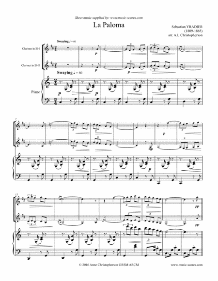 Free Sheet Music La Paloma 2 Clarinets And Piano