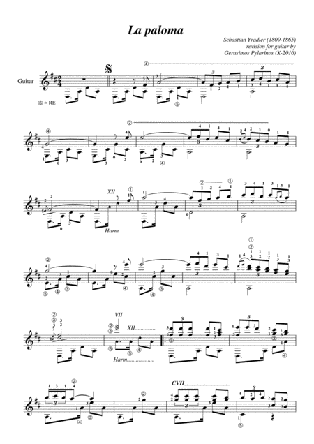 Free Sheet Music La Paloma By Iradier Ar For Guitar Solo