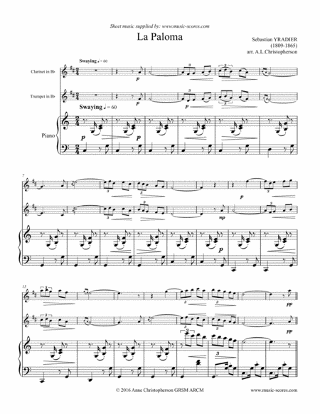 Free Sheet Music La Paloma Clarinet Trumpet And Piano