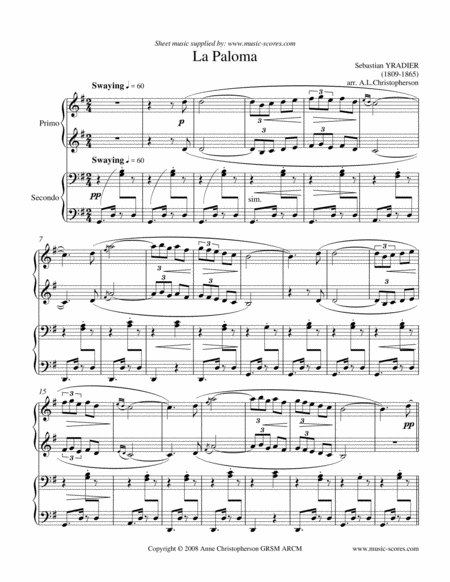 Free Sheet Music La Paloma Piano Duet