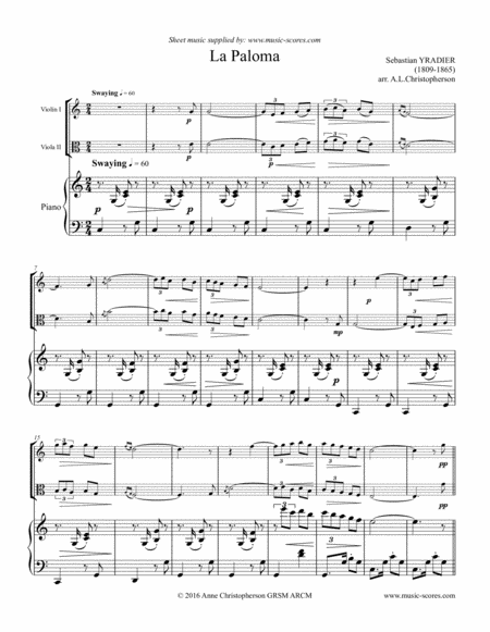 Free Sheet Music La Paloma Violin Viola And Piano