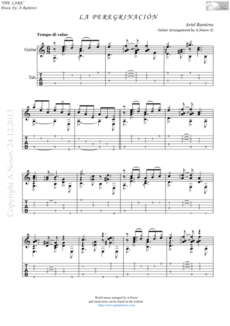 La Peregrinacion Sheet Music For Guitar Sheet Music