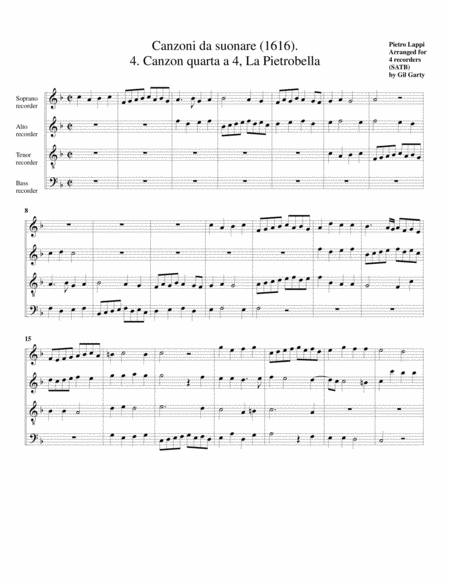 Free Sheet Music La Pietrobella A4 Canzoni Da Suonare 1616 No 4 Arrangement For 4 Recorders