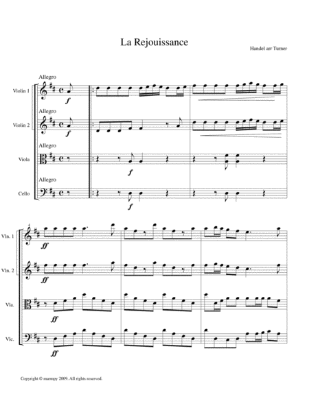 Free Sheet Music La Rejouissance By Handel Arranged For String Quartet