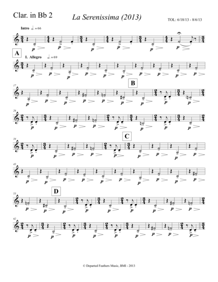 Free Sheet Music La Serenissima 2013 Clarinet In Bb 2