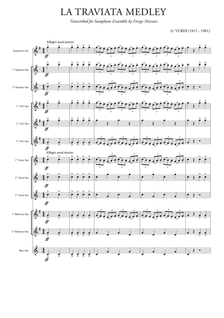 Free Sheet Music La Traviata Medley For Saxophone Ensemble