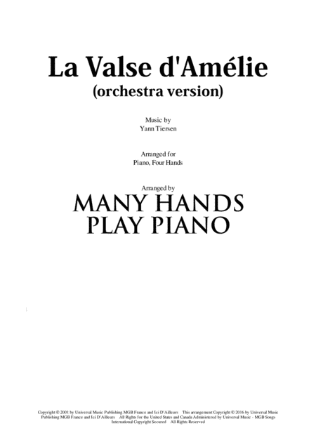 Free Sheet Music La Valse D Amelie Orchestra Version