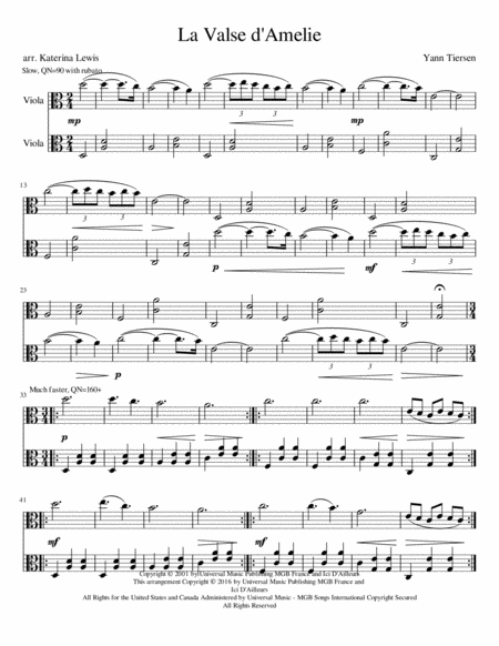 Free Sheet Music La Valse D Amelie Viola Duet