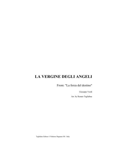 La Vergine Degli Angeli Arr For Organ 3 Staff Sheet Music