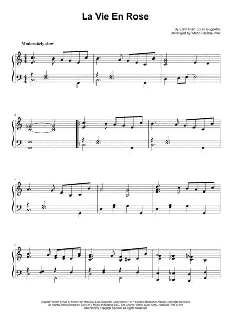 Free Sheet Music La Vie En Rose Piano Solo