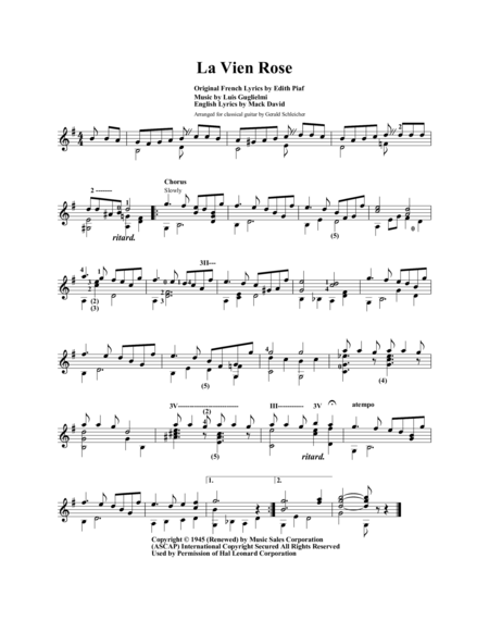 La Vien Rose Sheet Music