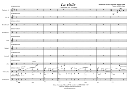 La Visite Orchestral Score With Full Parts Voice And Piano Part Jcm 2008 Sheet Music