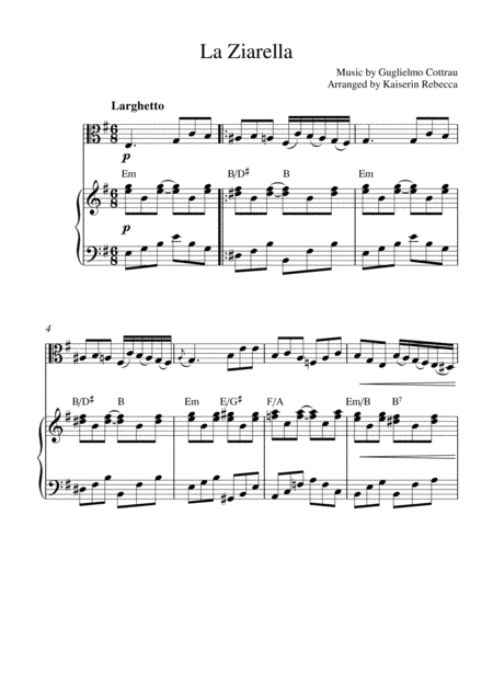 La Ziarella Viola Solo And Piano Accompaniment Sheet Music