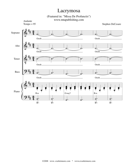 Free Sheet Music Lacrymosa From Missa De Profunctis