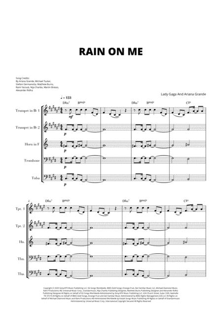 Lady Gaga And Ariana Grande Rain On Me For Brass Quintet Sheet Music