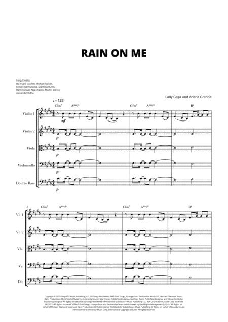 Lady Gaga And Ariana Grande Rain On Me For String Quintet Sheet Music