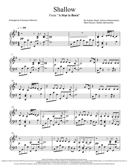 Lady Gaga Shallow Piano Solo Arrangement From A Star Is Born Sheet Music