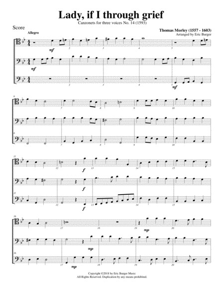 Lady If I Through Grief For Trombone Or Low Brass Trio Sheet Music