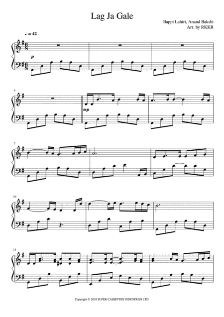 Free Sheet Music Lag Ja Gale Piano Solo G Major