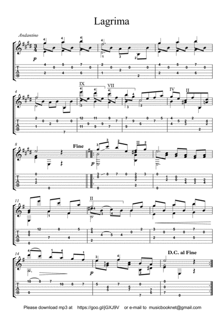 Free Sheet Music Lagrima