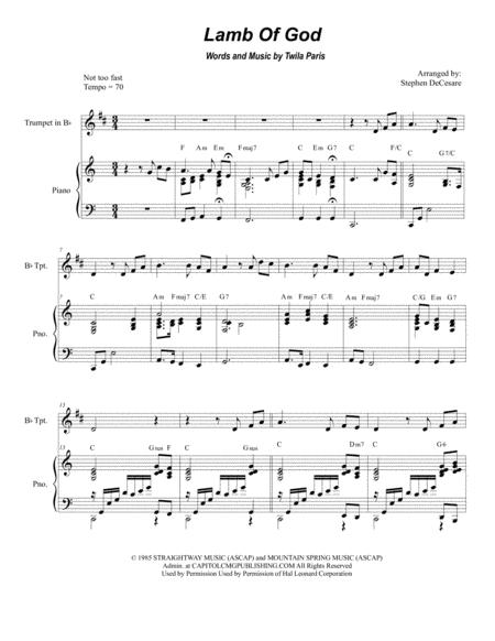 Lamb Of God For Bb Trumpet Solo And Piano Sheet Music