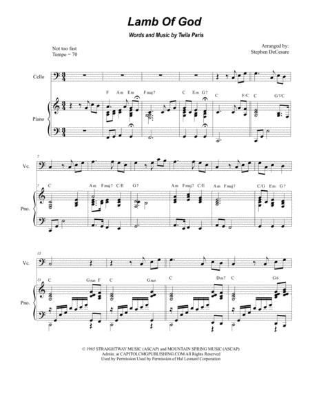 Lamb Of God For Cello Solo And Piano Sheet Music