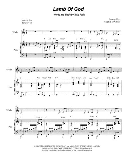 Lamb Of God For Flute Or Violin Solo And Piano Sheet Music