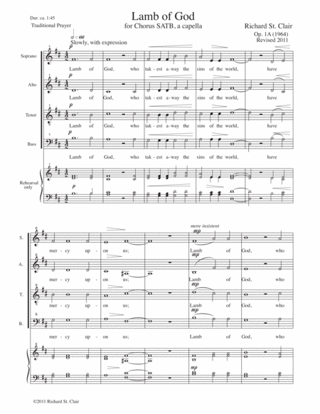 Free Sheet Music Lamb Of God For Satb Chorus A Capella 1964 Revised