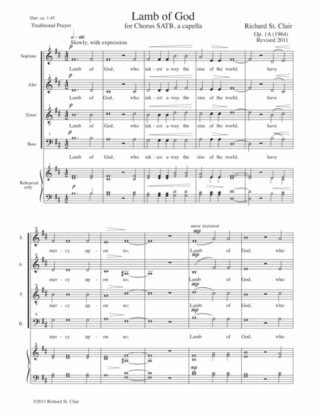 Lamb Of God For Satb Chorus A Capella 1964 Revised Sheet Music