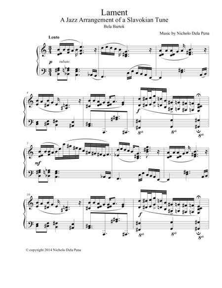 Lament A Jazz Arrangement On A Slavokian Tune Sheet Music