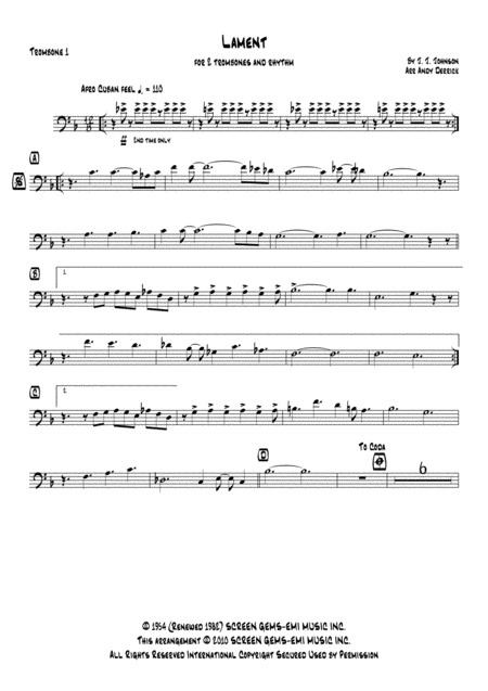 Lament For Two Trombone And Rhythm Section Sheet Music