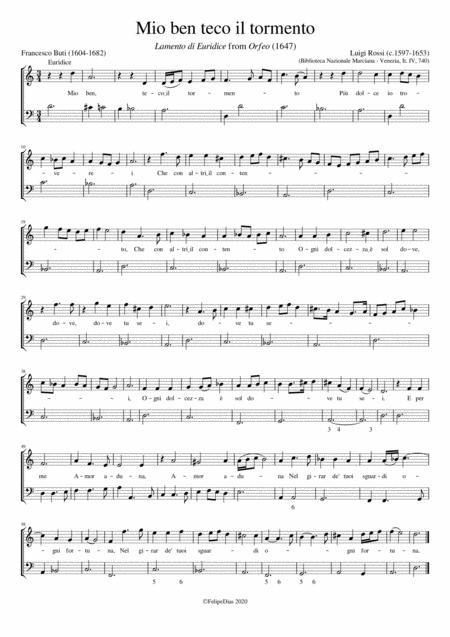 Lamento Di Euridice Mio Ben Teco Il Tormento Sheet Music