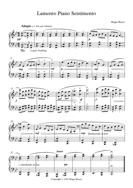 Free Sheet Music Lamento Piano Sentimento