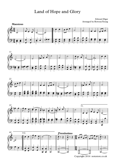 Land Of Hope And Glory Intermediate Piano Solo Sheet Music