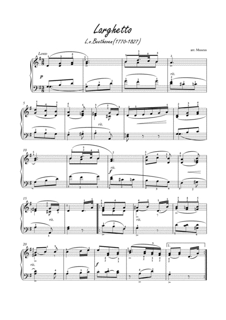 Larghetto By Beethoven For Easy Piano Sheet Music