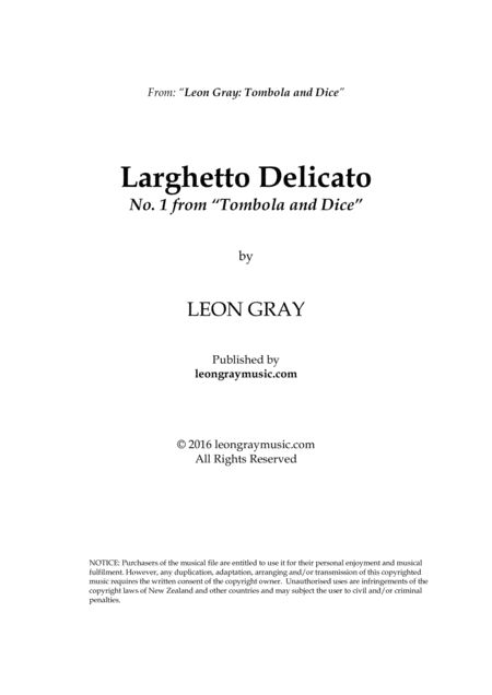 Larghetto Delicato Tombola And Dice No 1 Leon Gray Sheet Music