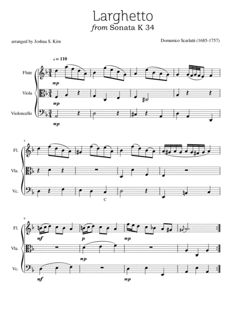 Free Sheet Music Larghetto K 34 For String Trio