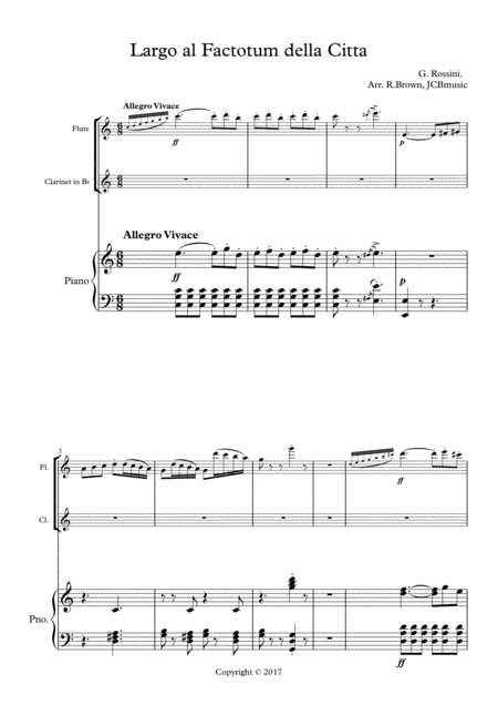 Free Sheet Music Largo Al Factotum For Piano Flute And Bb Clarinet