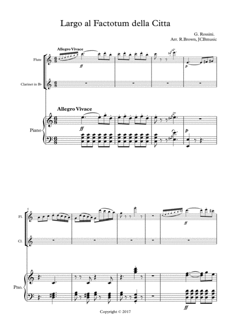 Largo Al Factotum For Piano Flute And Bb Clarinet Sheet Music